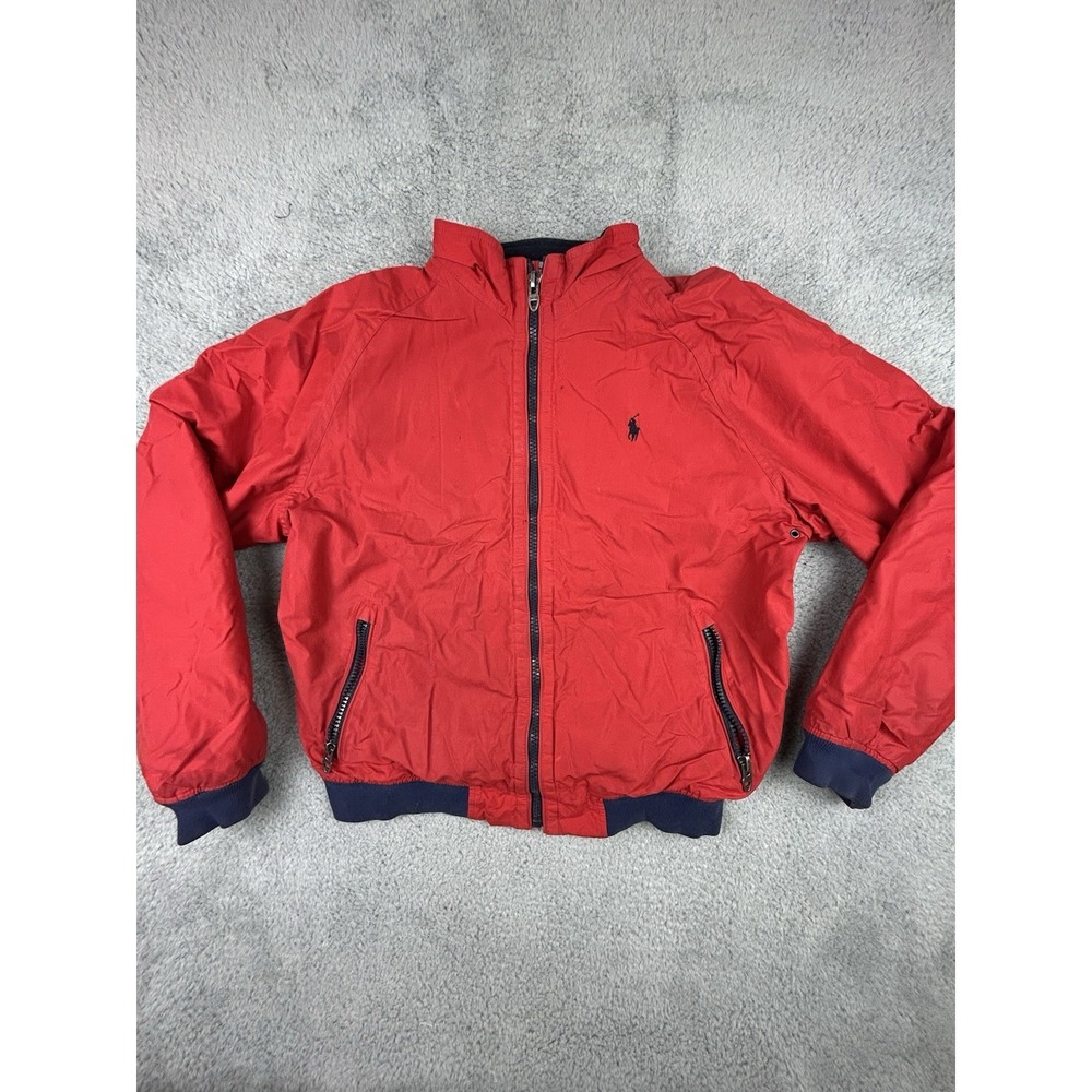 Vintage Polo Ralph Lauren Jacket Mens LRG Red Fleece Lined Talon Zip Bomber Coat